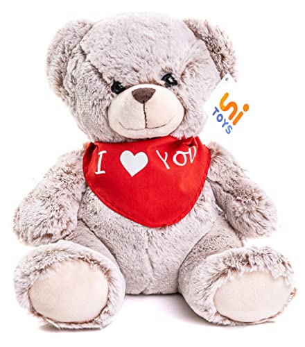 Uni-Toys - Teddybär, superweich (Hellbraun) - Mit Halstuch I Love You - 24 cm (Höhe) - Plüsch-Bär, Teddy - Plüschtier, Kuscheltier