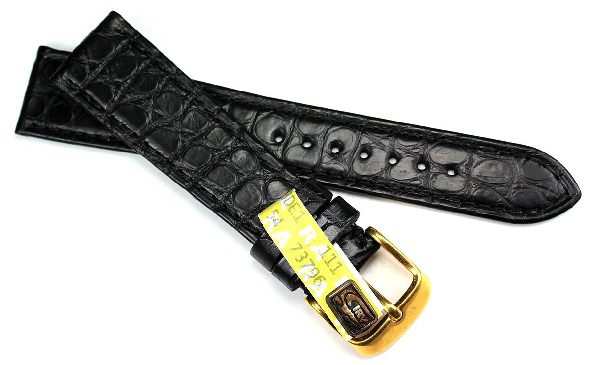 GRAF 19 mm / 16 mm ECHT Louisiana Black/schwarz Flach Kroko Uhrenband Band Germany Alligator KROKOBAND B82