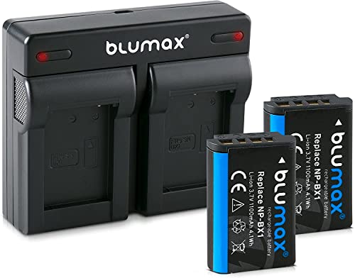 2X Akku 1100mAh ersetzt Sony NP-BX1 + Mini Dual-Ladegerät USB - kompatibel mit Sony Cyber-Shot DSC-RX100, DSC-RX100 II, DSC-RX100M II, DSC-RX100 III, DSC-RX100 V, DSC-RX100 IV, HDR-CX405, ZV-1