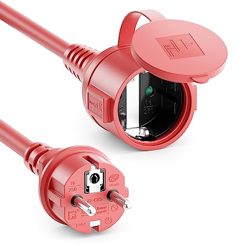 deleyCON 25m Outdoor Verlängerungskabel - Extrem Witterungsbeständiges IP44 Gummi-Kabel für dauerhaften Einsatz im Außenbereich - Schutzkontakt Stecker Typ F (CEE 7/4) auf Buchse (CEE 7/3) - Rot