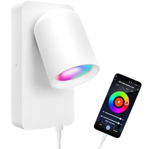 SSC-LUXon NERU Design Nachttischlampe weiß - Wandlampe innen inkl. USB, Schalter & Smart Home LED WiFi GU10, per App steuerbar