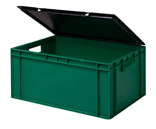 Stabile Profi Aufbewahrungsbox Stapelbox Eurobox Stapelkiste mit Deckel, Kunststoffkiste lieferbar in 5 Farben und 21 Größen für Industrie, Gewerbe, Haushalt (grün, 60x40x28 cm)