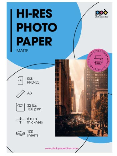 PPD A3x100 Blatt Inkjet Fotopapier 120g Matt Einseitig für alle Tintenstrahldrucker PPD-55-100