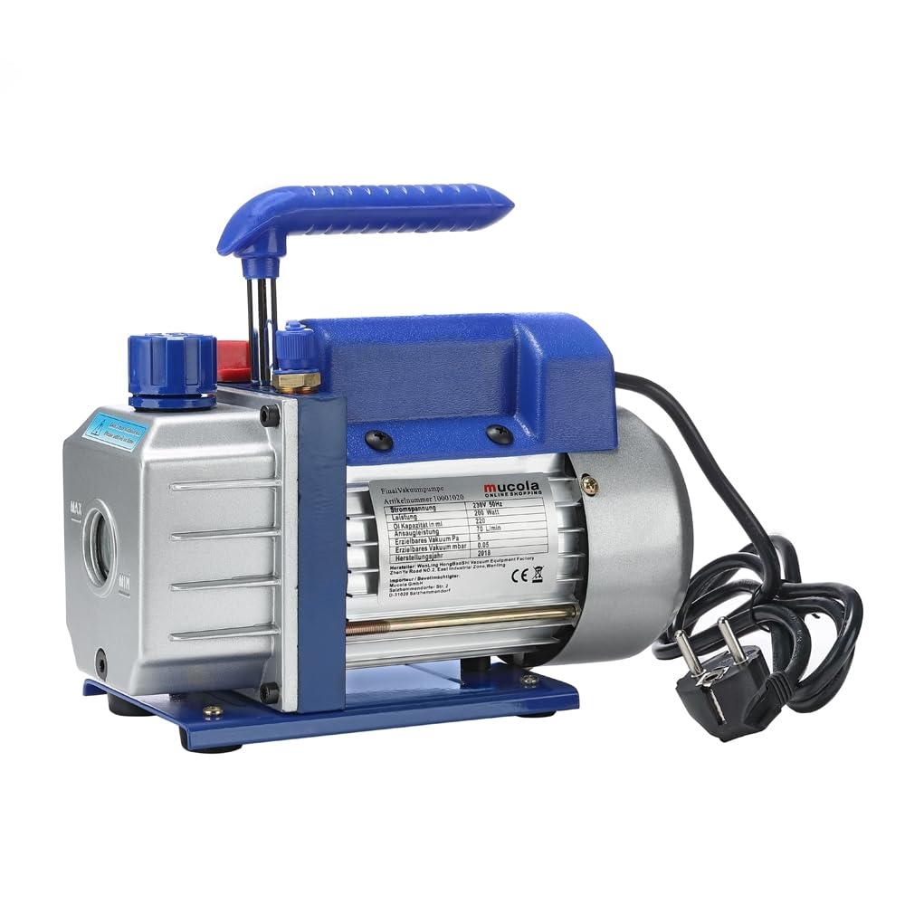 Mucola Vakuumpumpe Klimaanlage Unterdruckpumpe 70 L/min | inkl. Ölabsperrventil | für HVAC/Auto Einstufige Vacuumpumpe Harz-Entgasung