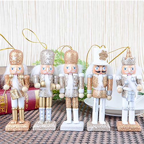 Bestine Nussknacker Hängende Ornamentfiguren Weihnachtsdekor Mini Holzsoldat Marionette Nussknacker für Weihnachtsbaum, Tischdekoration (B 5pcs)