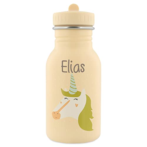 Personalisierte Trinkflasche aus Edelstahl von Trixie Baby Gravur des Namens (350 ml, Einhorn)