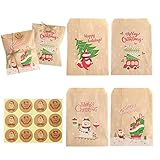 24 Sets Weihnachts-Kraft-Geschenktüten Weihnachtsfeier-Geschenktüten Candy Cookie Bags Twist String Wiederverwendbar(Color:A)