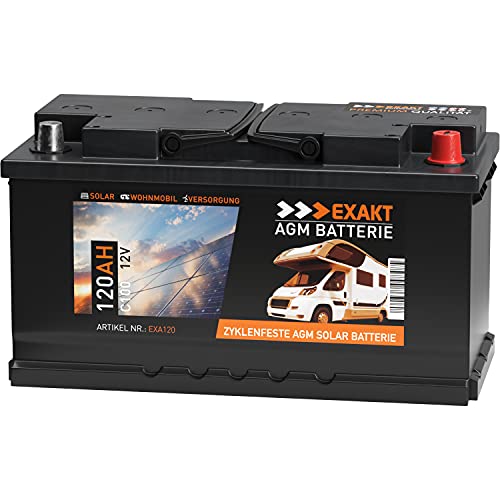 EXAKT AGM Solar Batterie Photovoltaik Wohnmobil Boot Camping Versorgungsbatterie (120AH 12V)