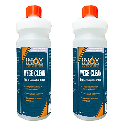 INOX® Wege Clean Steinreiniger Konzentrat, 2 x 1L - Gründbelagentferner, Algenentferner für Außenbereich