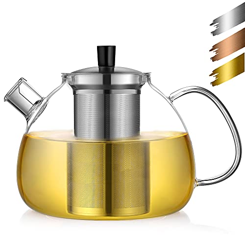 ecooe Teekanne Glas Teebereiter 1500 ml mit abnehmbare Edelstahl-Sieb Glaskanne Aufheizen auf dem Herd