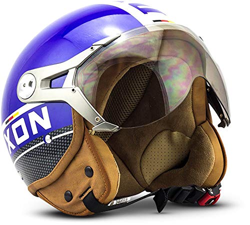 Soxon® SP-325 Plus "Blue" · Jet-Helm · Motorrad-Helm Roller-Helm Scooter-Helm Bobber Mofa-Helm Chopper Retro Cruiser Vintage Pilot Biker Helmet Brille · ECE Visier Schnellverschluss Tasche L (59-60cm)