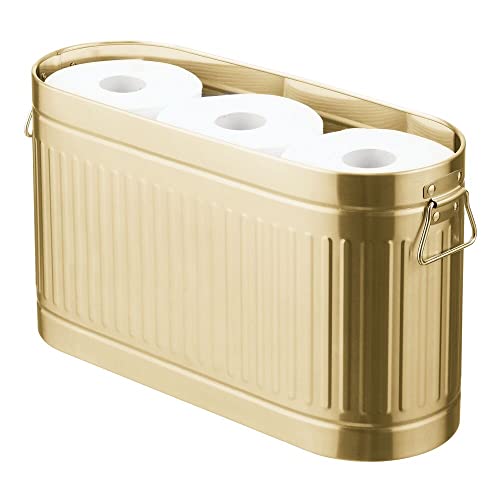 mDesign Ersatzrollenhalter für 6 Rollen Toilettenpapier – geräumiger Klopapierhalter im Retro-Design aus Metall – stilvolle Toilettenpapier Aufbewahrung für das Bad oder Gäste-WC – messingfarben