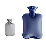 VIKIMO Wärmflasche mit Bezug, Warmwasserbeutel, für heiße und kalte Kompresse, Handfußwärmer, ideal für Nacken und Schulter zur Erleichterung (2000 ml), Rosa (Farbe: Tibetanblau)