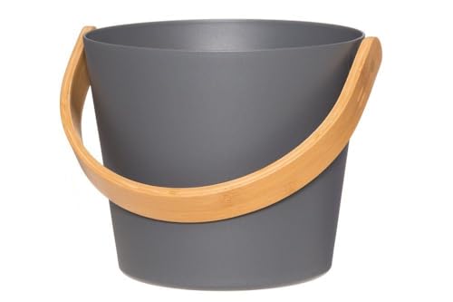 Rento - Saunaeimer, Aufgusseimer - Aluminium - Farbe: Grau - mit edlem Griff aus Bambus - 5 Liter