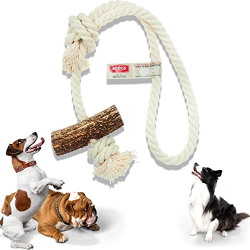 4DOGS Original Geweih für Hunde, Seilspielzeug mit 100 % Baumwolle, kaubares Seil, interaktives Hundespielzeug, unzerstörbar, Welpenspielzeug, Kauspielzeug, Welpen-Beißspielzeug – 1 Stück Schlaufe – XXL Mix