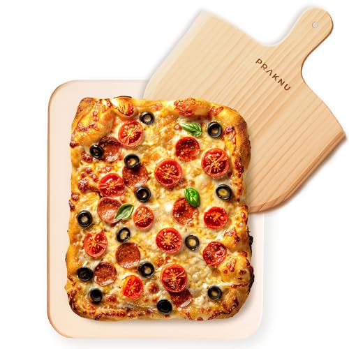 Pizzastein für Grill und Backofen im Set - Mit Pizzaschieber - Für Knusprigen Boden - Steinplatte aus Cordierit bis 900 °C