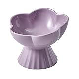 Suppenschüssel, Reisschüssel, Frühstücksschüssel, blumenförmige Katzenfutterschüssel, Keramik-Hundenäpfe for kleine Hunde, Schnurrschüsseln for Katzen-Rosa-1 (Color : Purple, Size : 1)