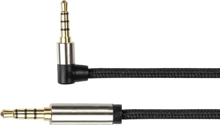 Audio Anschlusskabel High-Quality, 4-poliger 3,5mm Klinkenstecker an Klinkenstecker gewinkelt, Textilmantel, schwarz, 2m, PYTHON® Series (GC-M0234)