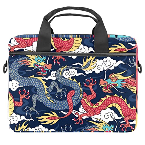 Chinese Myths Legends Dragon Red Navy Laptop Shoulder Messenger Bag Crossbody Briefcase Messenger Sleeve for 13 13.3 14.5 Inch Laptop Tablet Protect Tote Bag Case, mehrfarbig, 11x14.5x1.2in /28x36.8x3 cm