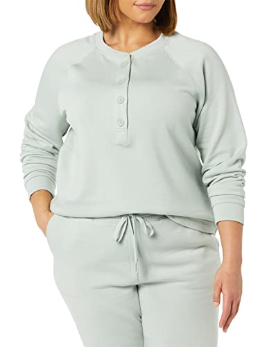 Amazon Aware Damen Henley-Sweatshirt aus Fleece mit Langen Ärmeln, Grau, L