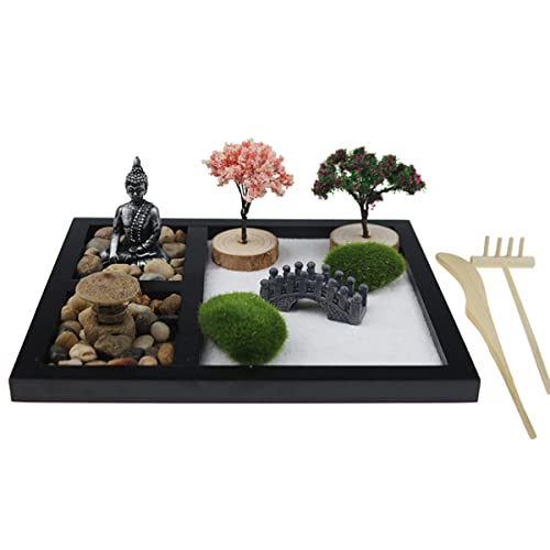 PHYMAT Japanischer Zen-Garten-Sandtisch, Miniatur-Buddha-Statue, Basteln, Heimdekoration, Desktop-Mini-Zen-Garten-Kit für Bürogarten