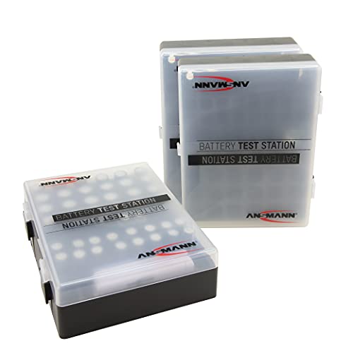 ANSMANN Batteriebox inkl. Akkutester für AAA Micro, AA Mignon & 9V Block Akkus und Batterien - Akkubox zum Schutz & Transport für 48 Accus - Batterie Box & Akku Box zur Aufbewahrung - 3 Stück, schwarz
