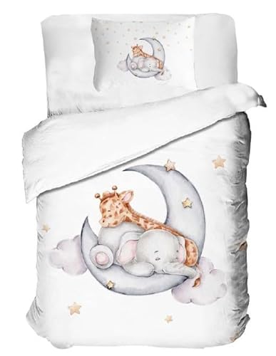 Arle-Living 2 TLG. Baby/Kinder Bettwäsche - Zwergen Edition - 100x135 cm + 40x60 cm - 100% Baumwolle (Elefant und Giraffe)