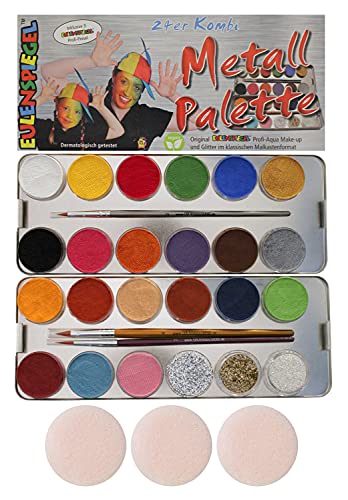 Eulenspiegel Schminkpalette, 3 Glitzer und 3 Pinsel, 21 Farben