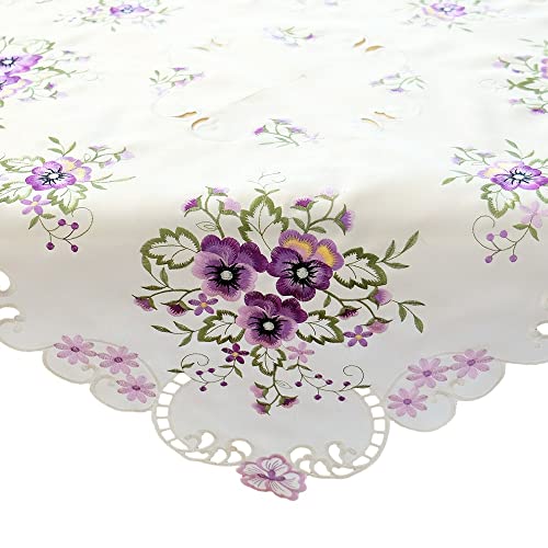 matches21 Tischdecke Mitteldecke Stiefmütterchen Blumen Frühling Tischwäsche weiß Stick lila 1 STK 85x85 cm Polyester