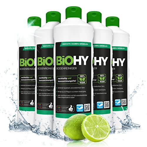 BiOHY Bodenreiniger (6 x 1 Liter) | Konzentrat für alle Reinigungsgeräte und alle Hartböden | angenehmer Geruch und streifenfreie Reinigung | ideal für Laminat, PVC & Stein | Bio Konzentrat