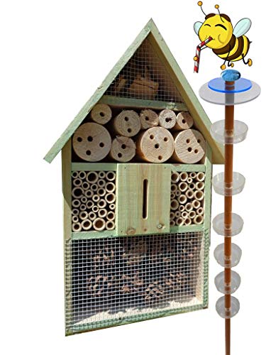 Gartendeko-Stecker als funktionale Bienentränke + 1x BIENENHAUS Insektenhaus,XXL Bienenstock & Bienenfutterstationmoosgrün grün Natur Nistkasten Schmetterlinge Bienen Marienkäfer
