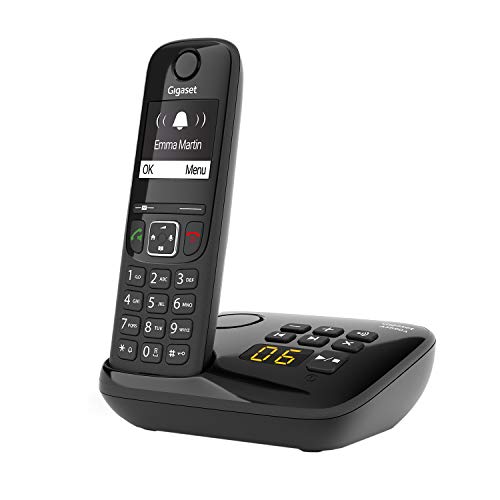 Gigaset AS690A - Schnurloses Telefon mit Anrufbeantworter - DECT-Telefon mit Freisprechfunktion, großes Display und großen Tasten - Festnetztelefon, schwarz
