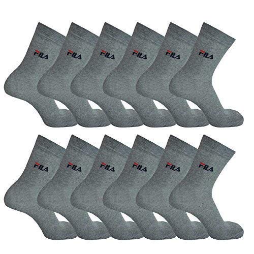 FILA 12 Paar Sport Street Socken, Damen oder Herren, einfarbig (4x 3er Pack) (Grau, 39-42 (6-8 UK))