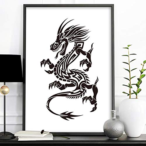 Wanddeko Schlafzimmer Kunstgemälde Leinwandbilder Poster des chinesischen Drachen Weiß und Schwarzer Drache Einfacher Stil Drucke Wandbild für Heimdekoration 30x40cm Kein Rahmen
