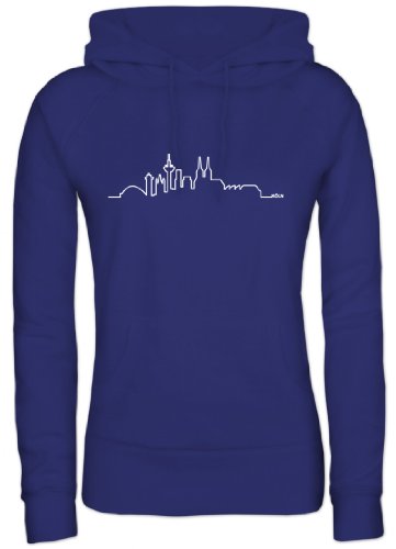 Shirtstreet24, Skyline Köln, Cologne Kölle Karneval Lady/Girlie Kapuzen Sweatshirt - Pullover, Größe: XL,Royal Blau