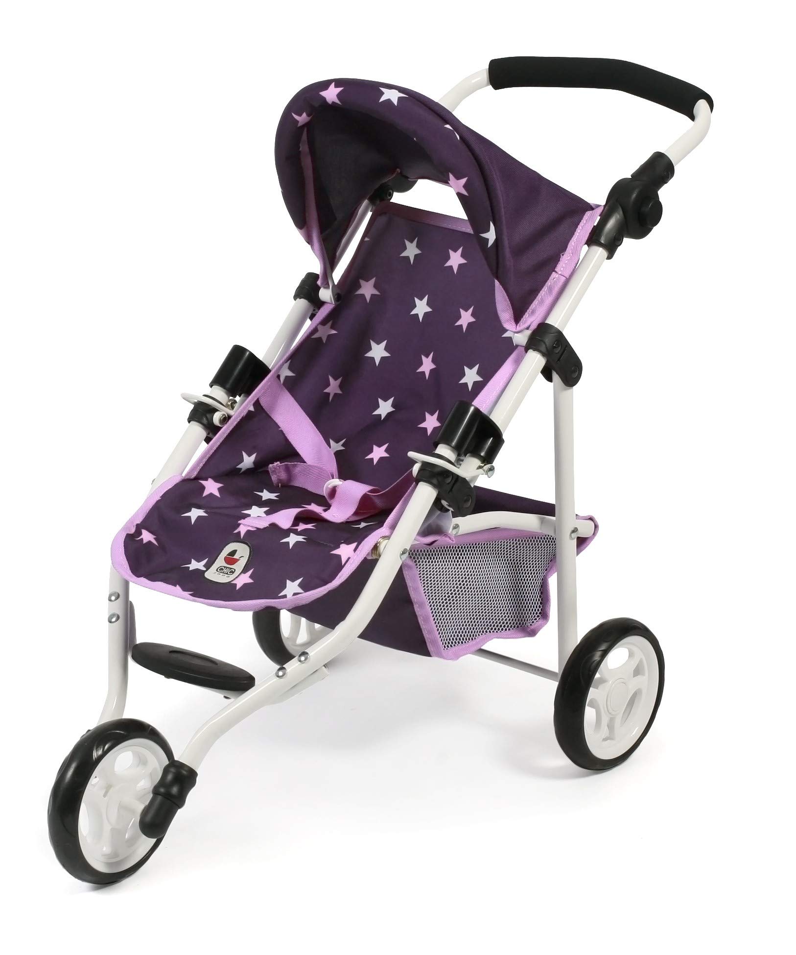 Bayer Chic 2000 - Puppenbuggy Lola, Jogging-Buggy, Puppenjogger, Puppenwagen, Stars lila, 70 x 33 x 62 cm