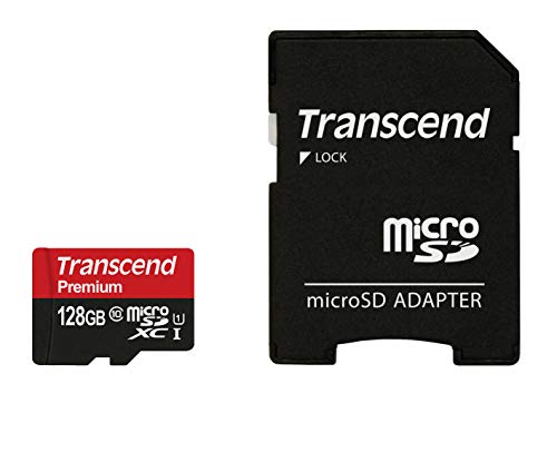 Transcend TS128GUSDU1 Premium Class 10 microSDXC 128 GB Speicherkarte mit SD-Adapter (UHS-I, 60 Mbps Lesegeschwindigkeit)