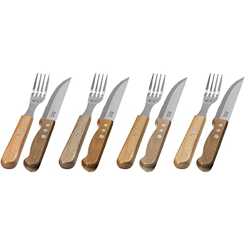 Jamie Oliver Jumbo Steakmesser und Gabel Set 8-teilig, Edelstahl, Black/Silver/Wood, 25c