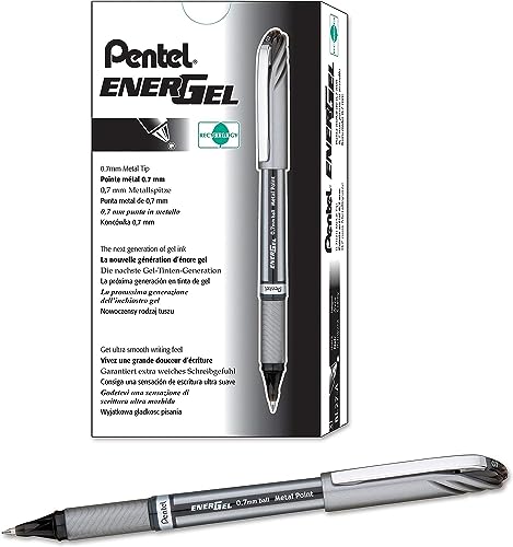 Pentel Energel Tintenroller Metallspitze 0,7 mm Schreibspitze 0,35 mm Strichbreite 12 Stück schwarz