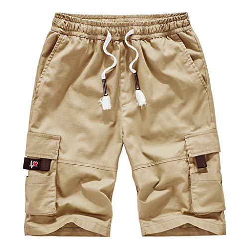 Yowablo Herren Shorts Bermuda Short Mehrfarbiger Overall mit Mehreren Taschen und elastischer Taille (8XL,Khaki)