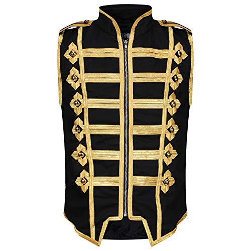 Ro Rox Men's Marching Band Vest Drummer Sleeveless Parade Jacket - Black & Gold (XXL)