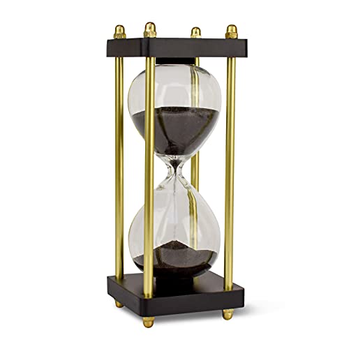 Edle Sanduhr 15 Minuten Chronometrie I Dekorative Sanduhr aus Glas mit feinem schwarz-schimmernden Sand veredelt mit goldenen Seitstützen