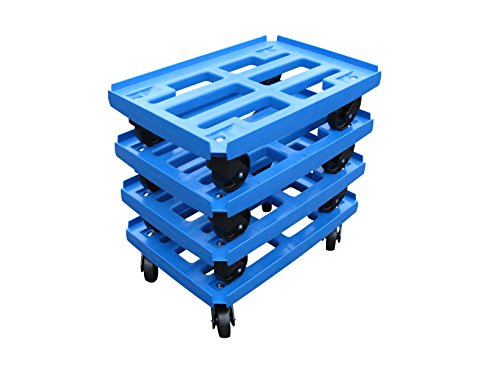 Transportroller 4er Pack für Boxen 600x400mm, blauer PP Gitter Rahmen 4x Kunststoff-Lenkrolle, PP Kunststoffrad schwarz ø 100mm