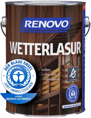 RENOVO 2,5 Liter Wetterlasur 8412 TEAK Wasserbasiert, für Außen …
