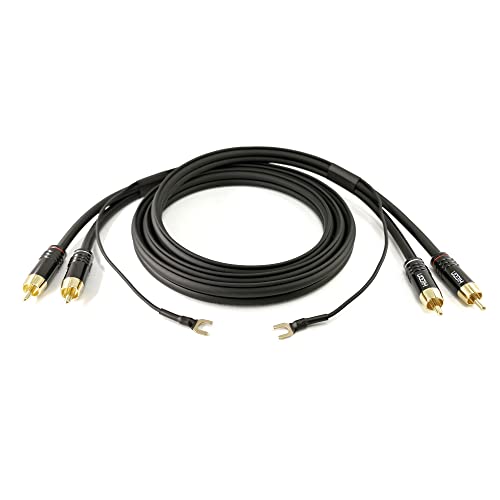 Selected Cable Plattenspielerkabel 2m Phonokabel inkl. 2x 5cm längere Erdungsleitung Sommer Cable 2 x 0,35mm² für Plattenspieler vergoldeten Stecker - SC81-K3-BLK-0200