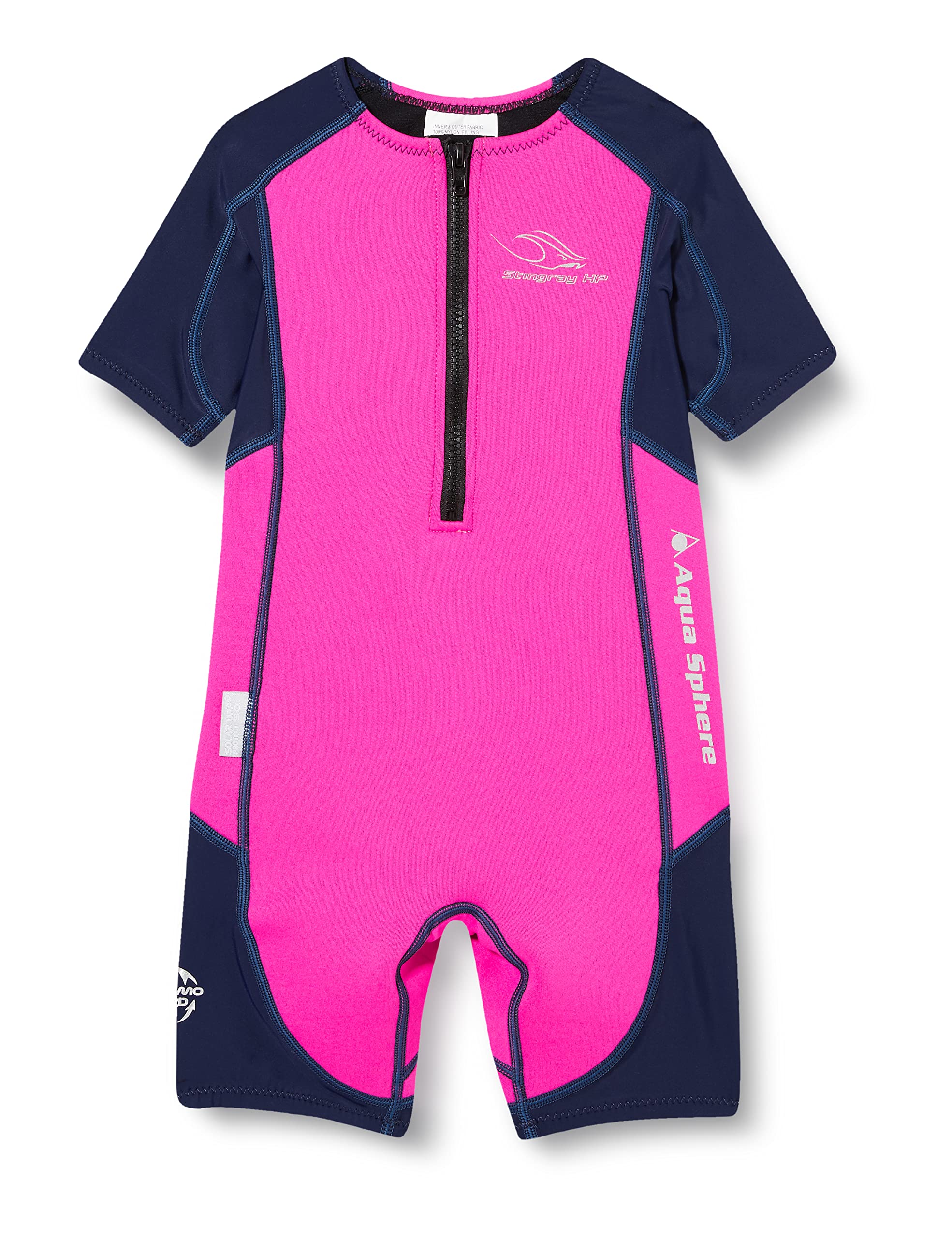 Aqua Sphere Unisex Jugend Stingray Hp Short Sleeve Wetsuit, rosa/Blau, 128 (Herstellergröße: 8 Jahre)