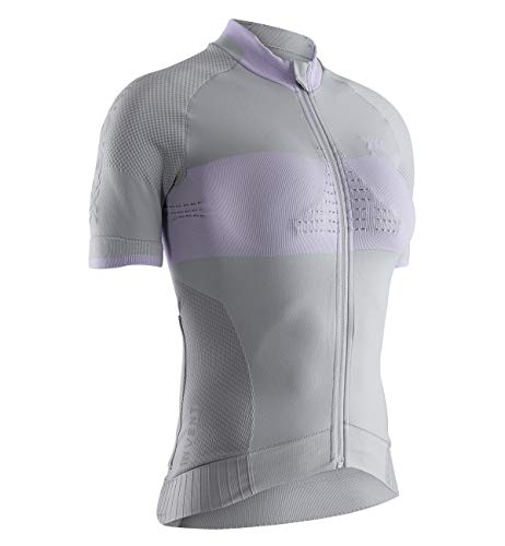 X-Bionic Damen Invent Bike Race Zip, Short Sleeve Shirt, Dolomite Grey/Magnolia Purple, S