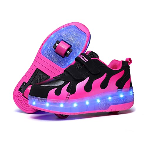 Mädchen Jungen LED Rollschuhe Kinder 7 Farben Lichter Leuchtend Schuhe mit Rollen USB Aufladbare Blinken Rollenschuhe Outdoor Gymnastik Doppelräder Skateboard Sneaker
