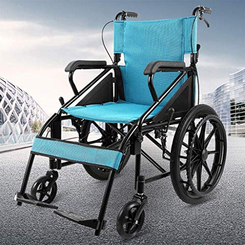 AOLI Eigenantrieb Rollstuhl, Leichtklapp Rollstuhl, Ultra-Light-Reisen für Behinderte Trolley, Geeignet für Menschen mit Behinderungen, Senioren, Reisen Tragbarer Rollstuhl, Blau,Blau
