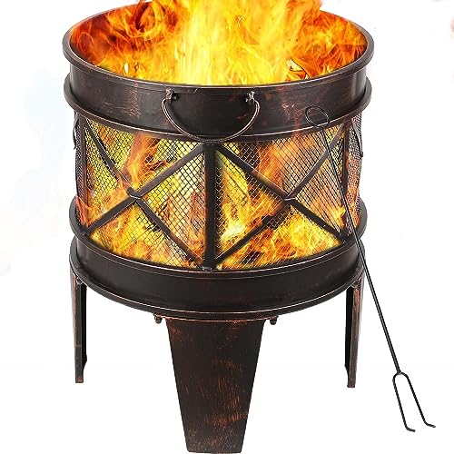 Feuerschale Feuerkorb 58x45x42cm Feuerstelle Hochwertiges Metall, Feuerschalen für den Garten mit Griffen und Schürhaken